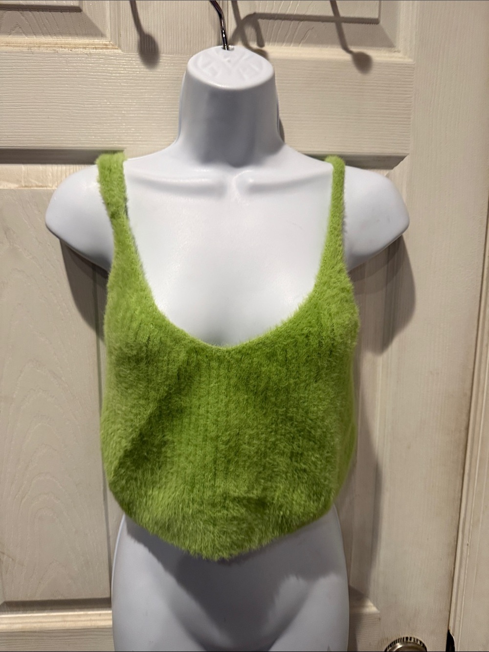 Cropped Fuzzy Lime Green V-Neck Camisole